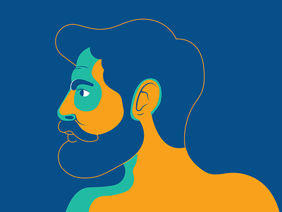 Dude beard blue green hipster illustration lineart man minimal orange portrait simple stroke vector