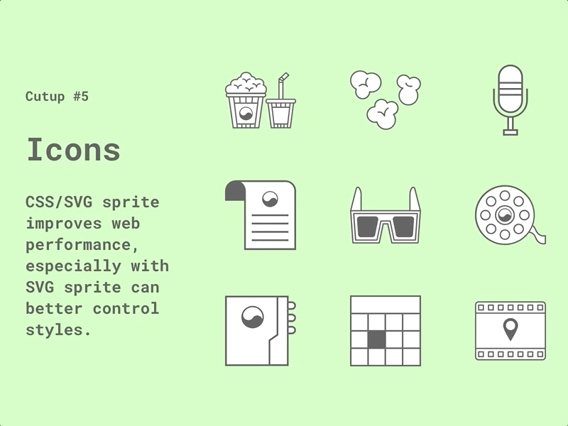 Cutup #5 Icons CSS/SVG sprite code codesign css sprite cutup icons svg svg sprite ui ui ux