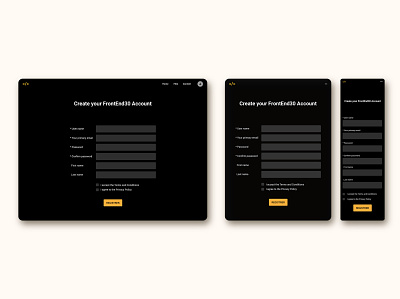 Create an account page for FrontEnd30 website / UI design account page create account page dark theme ui ui design web design