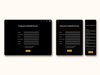 Create an account page for FrontEnd30 website / UI design