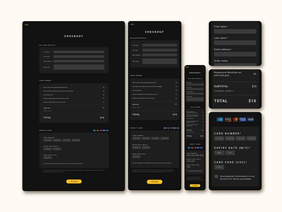 Checkout page for FrontEnd30 website / UI design checkout page credit card dark theme form field ui website