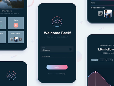 iOS analytics app analytics app dark design illustration ios minimal ui ux