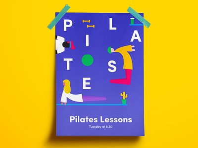 Pilates posters characters colors flat graphic design illustrations typography workout