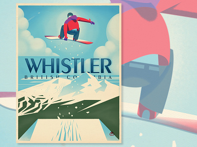 Whistler, Snowboard Booter british columbia canada mountain olympics retro ski snowboard texture travel poster vector vintage whistler