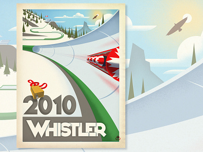 Whistler, Olympic Bobsled british columbia canada mountain olympics poster retro ski snowboard texture travel vector vintage whistler