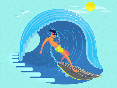Surfer Dude graphic illustration ocean simplified stylized sur surfboard surfer tattoo vector wave