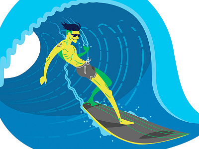 Early Surfer Dude graphic illustration ocean simplified stylized surf surfboard surfer tattoo vector wave