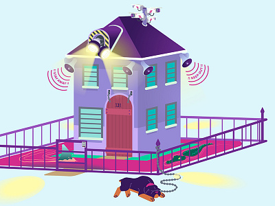 House on Lockdown camera cartoon castle crocodile digital illustration insurance lockdown moat rottweiler security