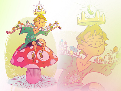 Pickles, King of the Mushrooms adventure time animation cartoon childhood daydream fairy tale fantasy illustration imagination mushroom toadstool