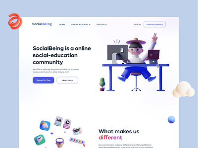 SocialBeing / Online education platform 3d 3d art app character clean design education education app educational illustration ui uiux ux web