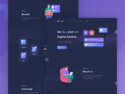 Exchange Landing page character clean crypto design exchange ico icon illustration ui ux