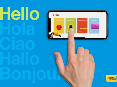 Hello app branded color block hello languages phone rosetta stone
