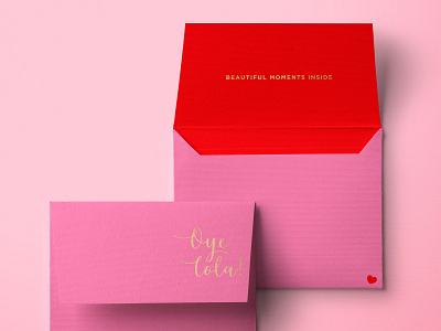 Oye lola Envelope branding brands envelope design goldfoil hot stamping moma bm pink branding red and pink branding