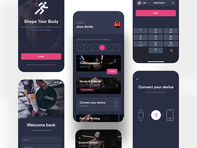 Fitness Workout App UI Kit 3d app article dark dark app dark ui fitness app gym app ios kit mobile app os product project trainer ui ui kit ux workout app yoga app