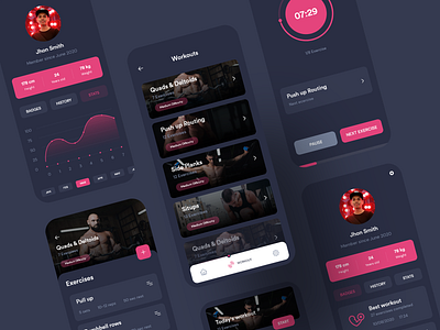 Fitness Workout App UI Kit app branding dark dark app design fitness fitness app gym gym app icon ios os product ui ui kit ux workout workout app yoga yoga app