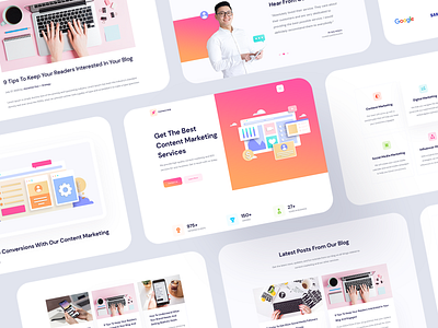 Content Hub - Content Marketing Website Template For Elementor agency website animation content content creation content management content marketing design gif icon illustration landingpage marketing marketing agency motion product ui ux vector