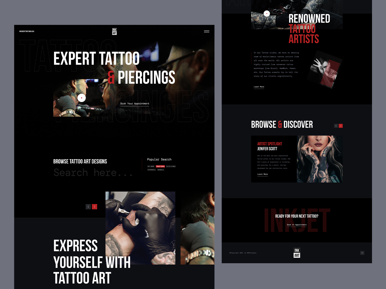 Ink Art Tattoo Studio Website Template by sabbirmc for WPDeveloper on