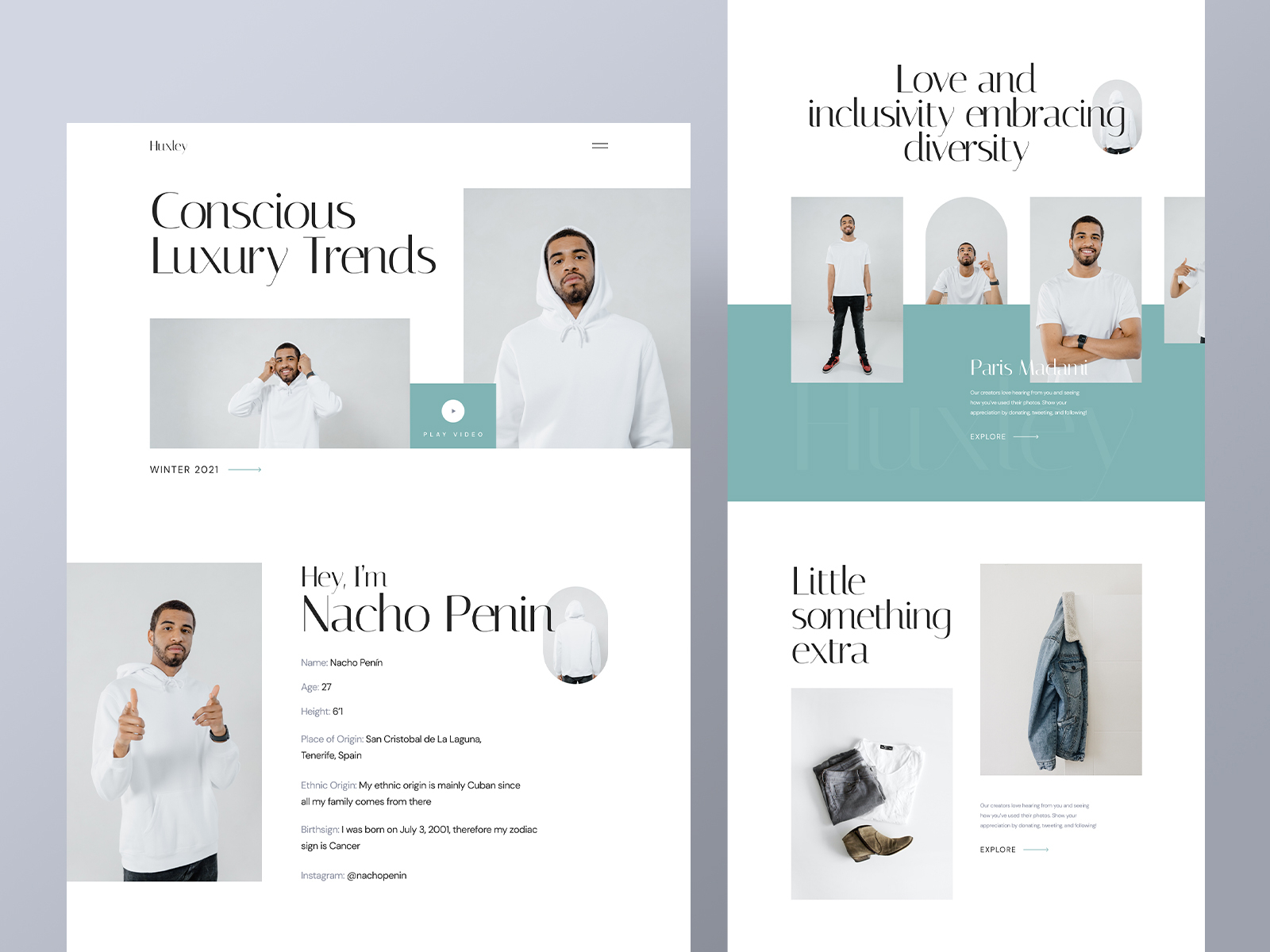 Huxly Male Model Portfolio Template by sabbirmc for Startise on Dribbble