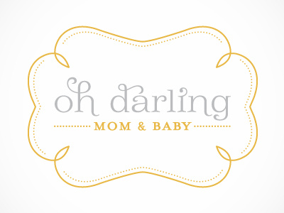 oh darling, again baby elegant gray logo logotype mom swash yellow