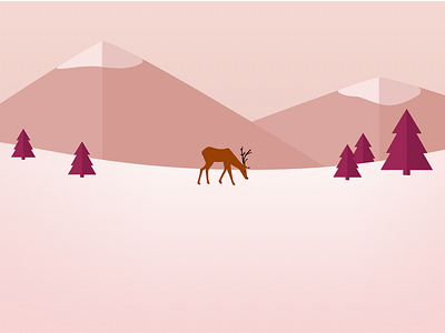 Winter deer four seasons illustration mountain pine pine tree pink stag winter