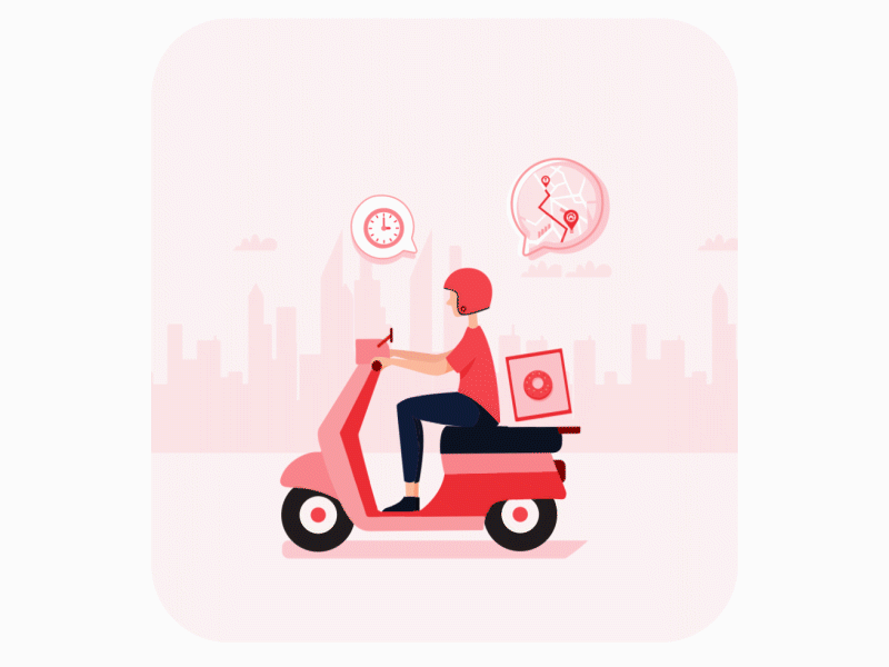 Food Delivery! Quirky app UI animation animated app bike couch delivery donut freepik gif graphics graphicsdesign iphone iphonex loopable motion order phone quirky ui vector whimsical