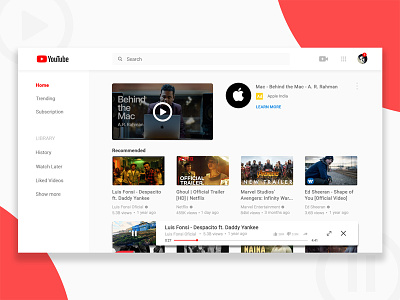Youtube Redesign design feature redeisgn ui uplabs white space youtube