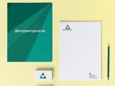 Dev Open Source brand business card corporate image design development company flat design folder green logo identity logo logo design paper