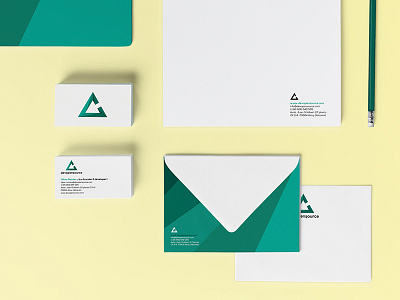 Dev Open Source brand business card corporate image design development company enveloper flat design green logo identity logo logo design paper