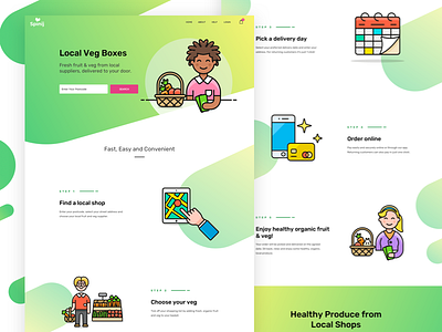 Spinij Landing Page delivery food fruit green illustrations landing page organic veg veg boxes website