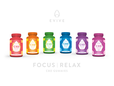 Evive Focus | Relax Gummies Package Design branding cannabis cannabis branding cbd cbd oil color design label labeldesign logo design minimal package packagedesign packaging