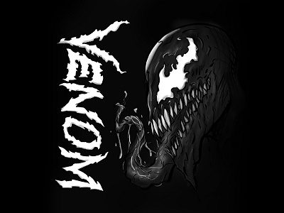 Venom Illustration antihero art blackandwhite illustration ipad pro lighting marvel procreate slime spiderman teeth typography venom