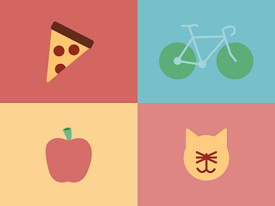 Some of My Favorite Things bikes cats icon illustration pizza