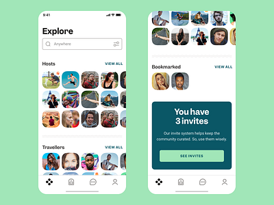 Tribevibe Explore People accomodation app community countries explore green hospitality hosts invitations iphone app journey mobile app mobile design mobile ui mobile ux organic people travel app traveling trips