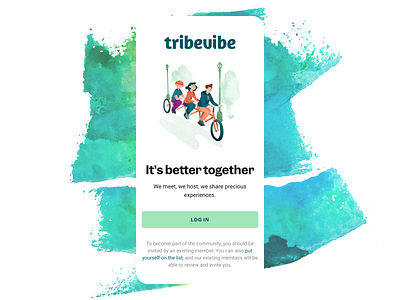 Tribevibe - It's Better Together accomodation community friends friends list green guests hospitality hosts illustration login mobile app mobile ux design organic register splash screen travel visual design visual language watercolor illustrations welcome