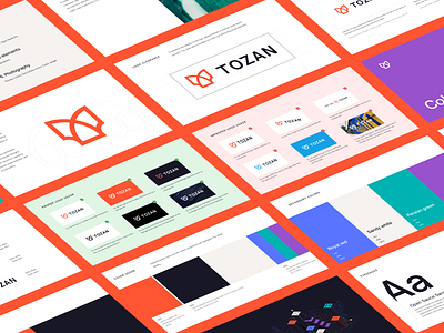 Tozan brand guide abstract ai brand guidelines brand identity clean flat graphic design illustrations illustrator line illustrations logo logo guidelines logomark minimal modern red simple startup technology vector
