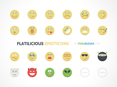 Flatilicious Emoticons alien angel devil emoticon emotion happy icon monster nerd ninja sad smiley