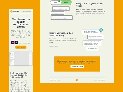 UI Copy Plugin Website adobe plugin adobexd border content copywriter copywriting figma plugin landing page monospace plugin retro text typography ui uiux ux web site website xd yellow