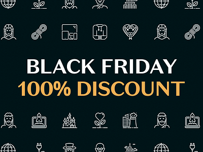 Black Friday 100% Discount — Pixel Bazaar 2d art black friday discount flat flat icons free freebie icon icon design icon set iconography icons interface icons line icons lines sketch vector visual design web icons