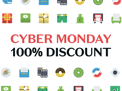 Cyber Monday 100% Discount — Pixel Bazaar 2d art black friday branding colorful icons cyber monday discount flat icons free freebie giveaway icon design icon set iconography icons logo sketch ui icons vector web icons