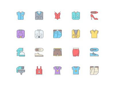 LineQueen – Clothes collection clothes coat colorful dress flat icons heels icon collection icon set iconography icons icons library jeans line icons pijama scarf shoes tshirt ui underwear vector