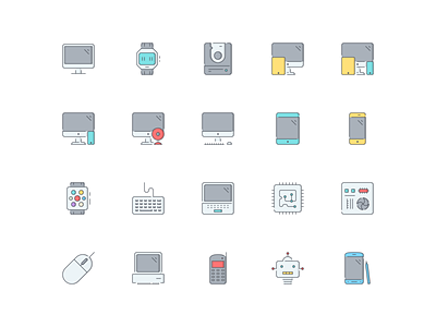 LineQueen – Computing collection colorful icons computer digital watch flat icons hard disc hard disk icon icon set icons icons collection icons library imac ipad iphone iwatch keyboard laptop line icons responsive robot