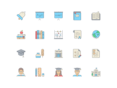 LineQueen – Education collection bell book books calculus colorful icons diploma education flat icons globe graduation icon set iconography icons icons collection icons library line icons open book school study university