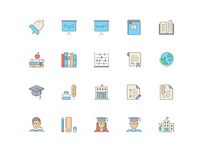 LineQueen – Education collection bell book books calculus colorful icons diploma education flat icons globe graduation icon set iconography icons icons collection icons library line icons open book school study university