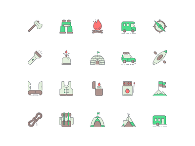 LineQueen – Expedition collection axe binoculars bonfire caravan colorful icons compass expedition flashlight flat icons gas-stove icon set iconography icons icons colection icons library igloo jeep kayak knife-swiss line icons
