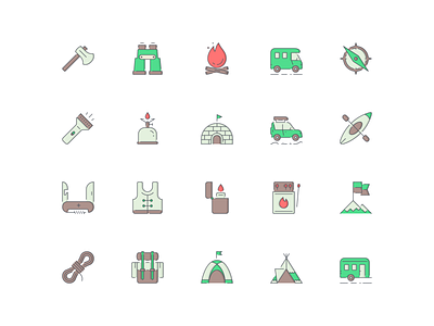 LineQueen – Expedition collection axe binoculars bonfire caravan colorful icons compass expedition flashlight flat icons gas stove icon set iconography icons icons colection icons library igloo jeep kayak knife swiss line icons