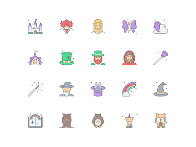 LineQueen – Fantasy collection castle colorful icons dragon elf fairy fantasy flat icons flying cloud hobbit house icon set iconography icons icons collection icons library leprechaun leprechaun hat line icons little red hood magic broom magic wand