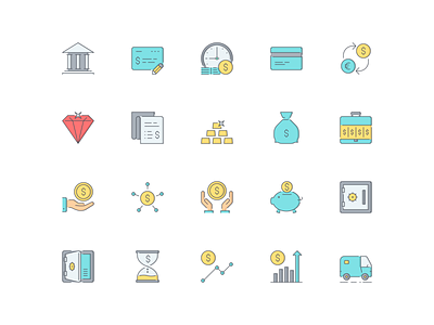 LineQueen – Finance collection bank cheque clock-money colorful icons credit-card currency-convertion diamond finance financial-report flat icons gold-sticks icon set iconography icons icons collection icons library line icons money-bank money-briefcase money-give