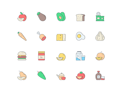 LineQueen – Food collection apple aubergine avocado bread cans carrot checken cheese colorul icons egg flat icons food garlic hamburger icon set iconography icons icons collection icons library line icons
