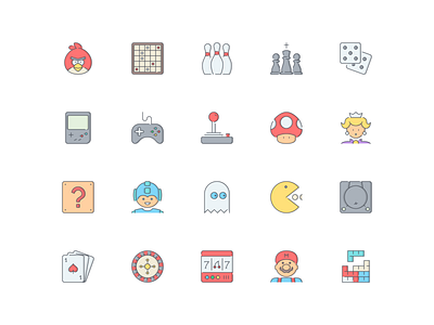 LineQueen – Games collection angry-bird backgammon bowling chess colorful icons dices flat icons gameboy gamepad games icon set iconography icons icons collection icons library joystick line icons mario-mashroom mario-queen marion-surprise