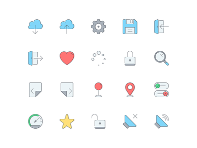 LineQueen – Interface collection cloud-download cloud-upload cog colorful icons diskette door-in door-out flat icons heart icon set iconography icons icons collection icons library interface line icons loading locked magnifying-glass pagefold-left